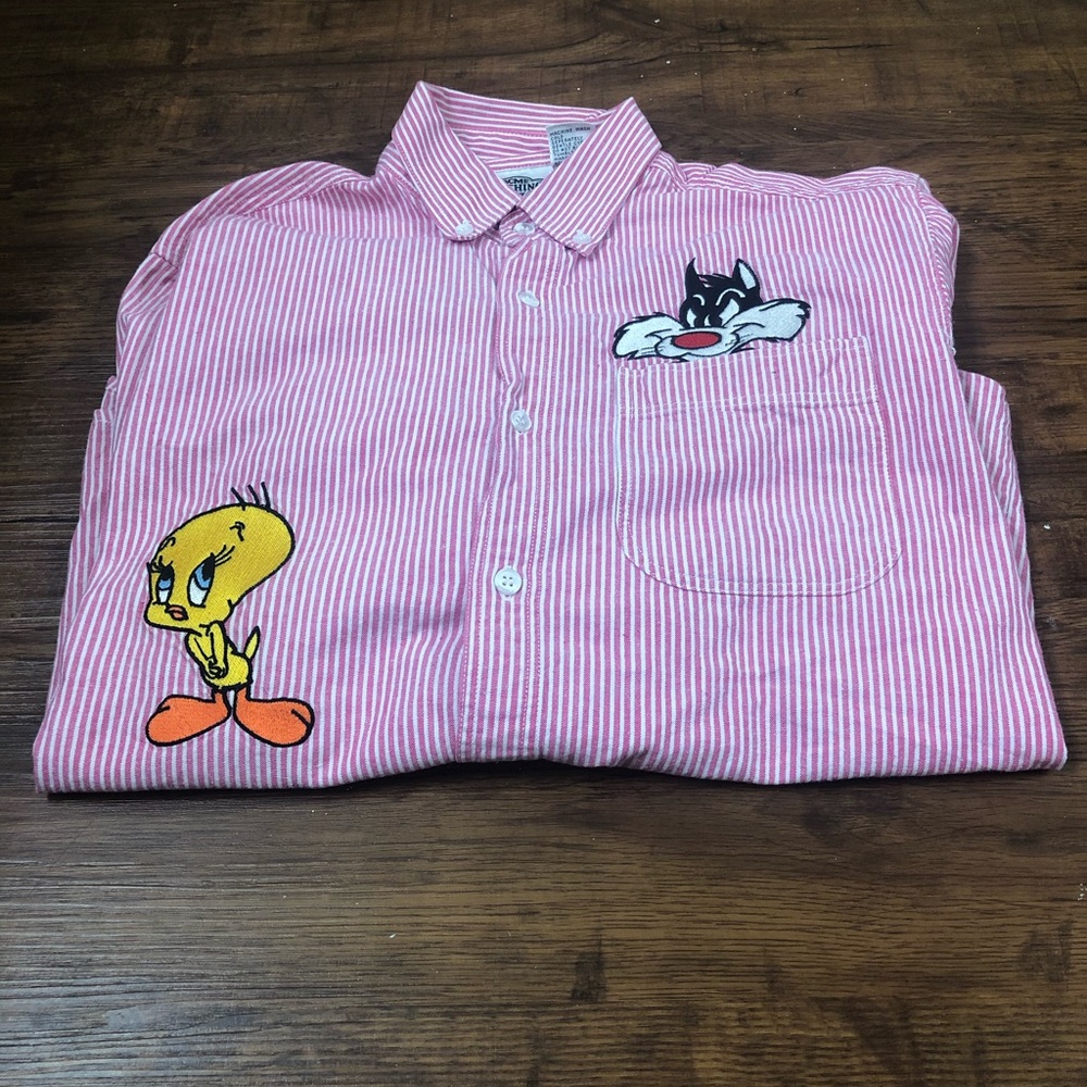 Red and white stripped Looney toons button down